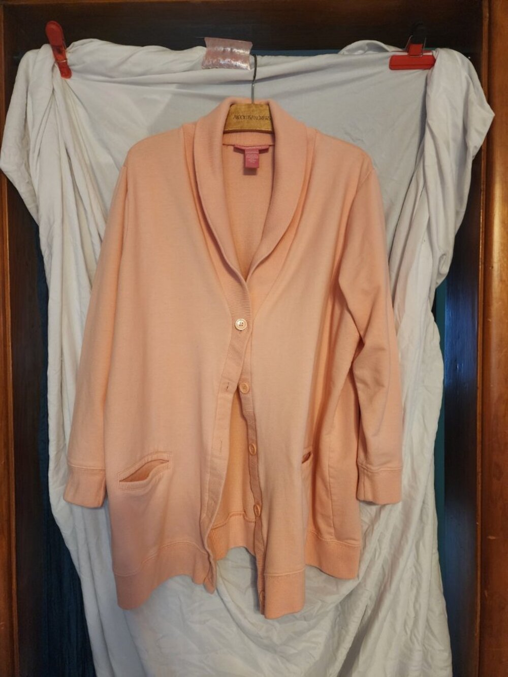 Woman Within Peach Shawl Collar Button Cardigan Size L